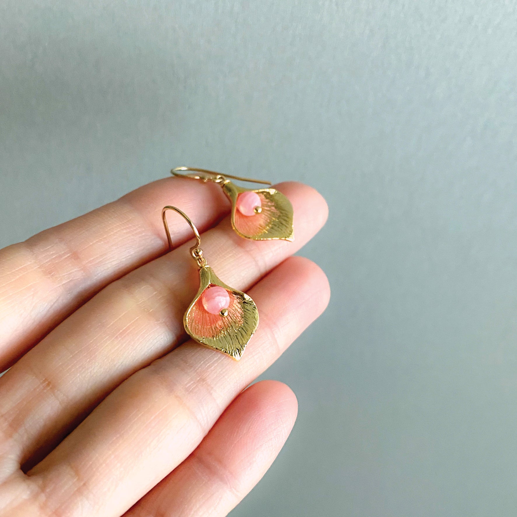 Gold Calla Lily Earrings | Rhodochrosite