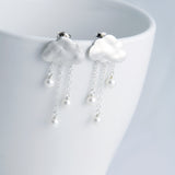 Petite Rain Clouds Earrings with Chains (Silver)