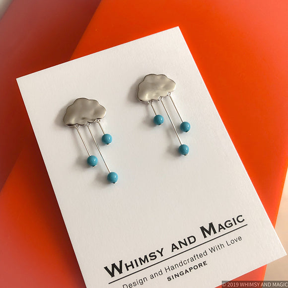 Rain Clouds Earrings (Silver) with Blue Pearls