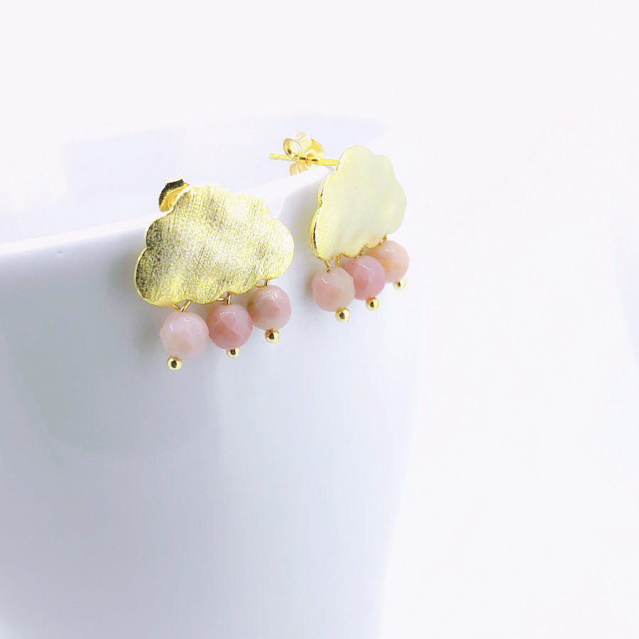 Rain Cloud Earrings (Brush Gold) | Rhodonite