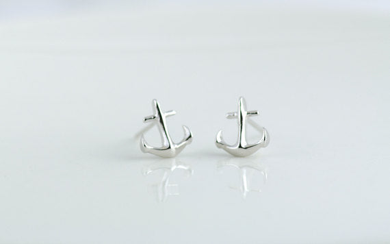Tiny Anchor Earrings | Silver