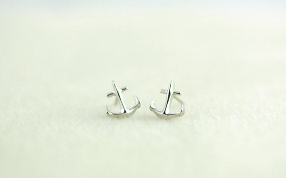 Tiny Anchor Earrings | Silver