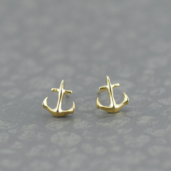 Tiny Anchor Earrings | Gold