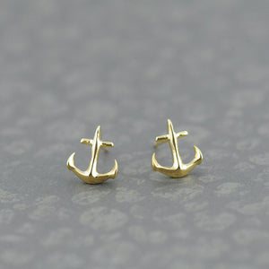 Tiny Anchor Earrings in Gold