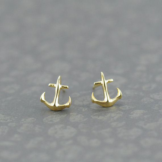 Tiny Anchor Earrings in Gold