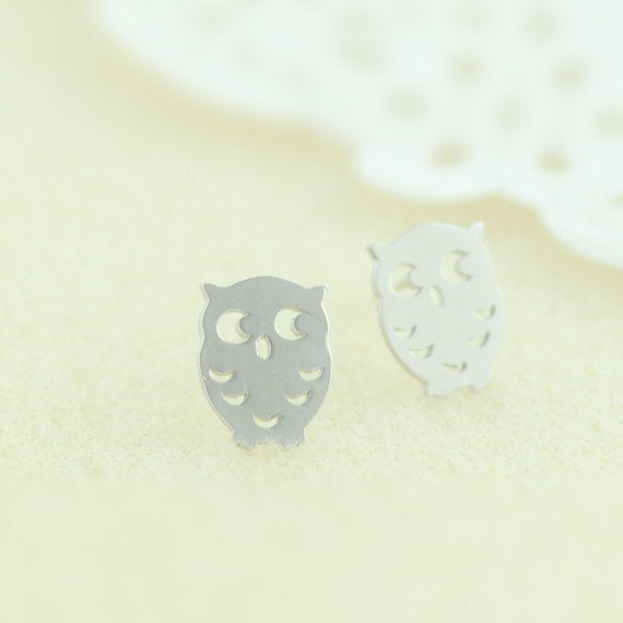 Baby Owl Earrings in Silver