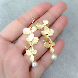 Gold Cascading Orchids Earrings