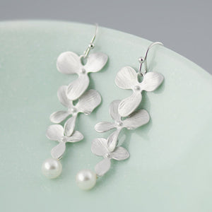Silver Cascading Orchid Earrings