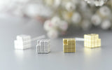 Rubik Cube Post Earrings in Gold