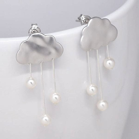 Rain Clouds Earrings (Silver) with White Pearls